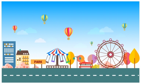 468x280 Flat Vector Of Colored Background Of Amusement Park Vectors Stock