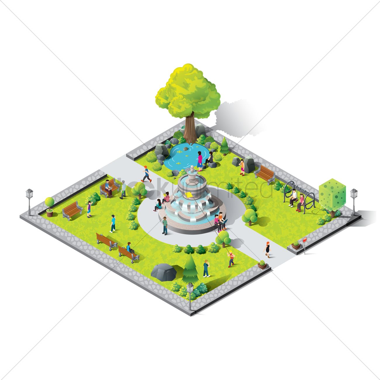 1300x1300 Isometric Amusement Park Vector Image