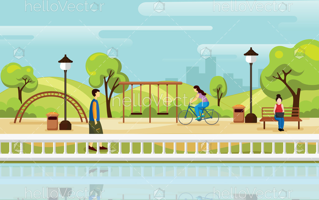 1024x642 Park Vector Background City Park Landscape Illustration In Flat