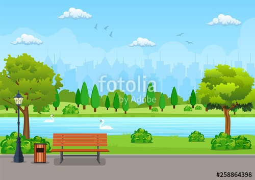 500x353 Bench With Tree And Lantern In The Park Vector Illustration