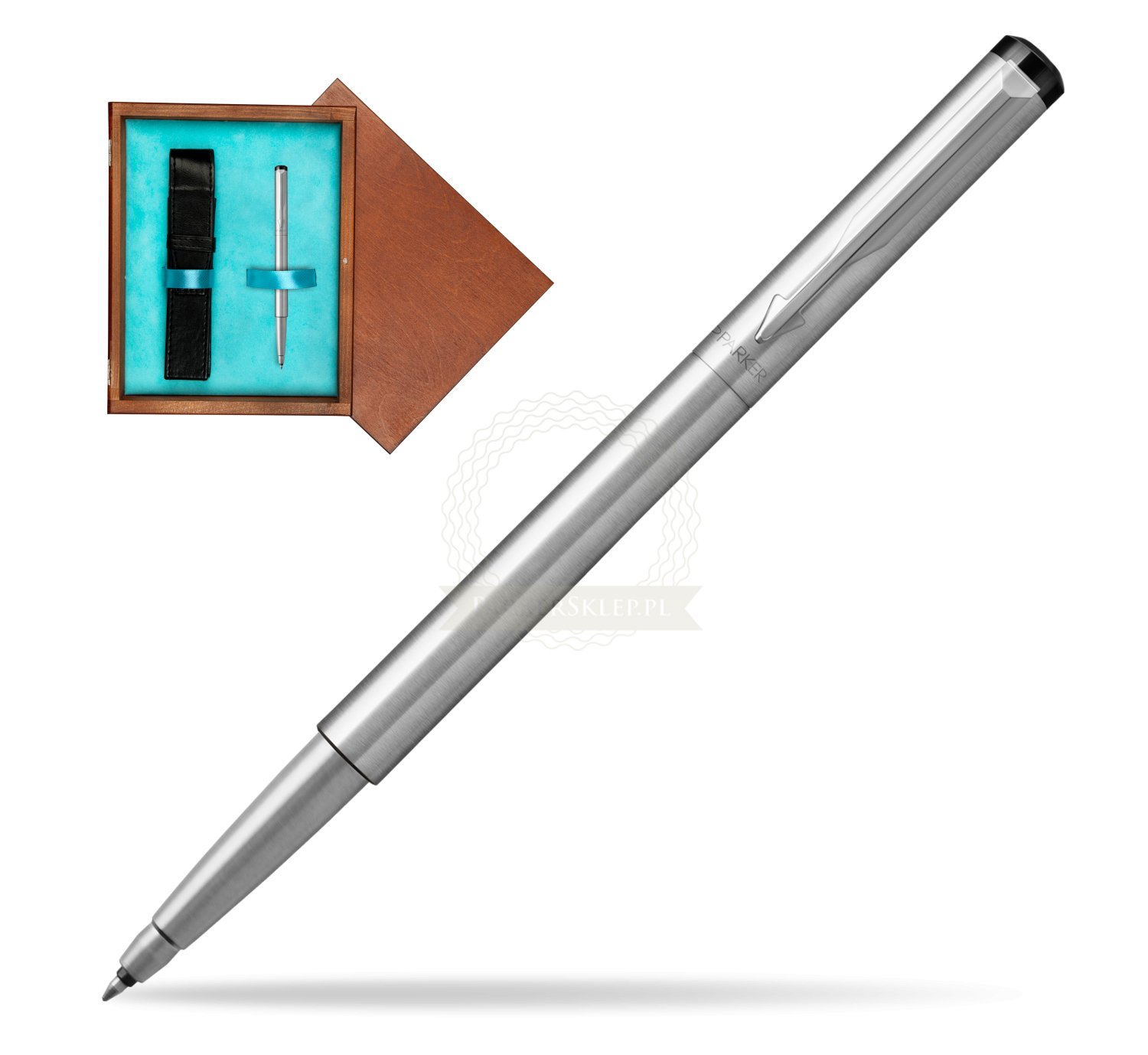 1500x1378 Parker Vector Stainless Steel Rollerball Pen Single Wooden Box