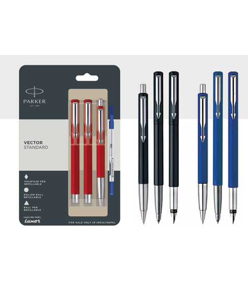 488x578 Parker Vector Ball Pen + Roller Ball Pen + Fountain Pen