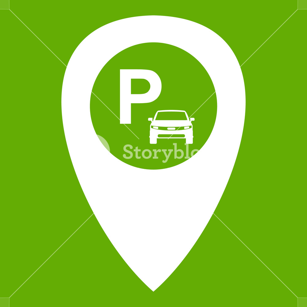 1000x1000 Map Pointer With Car Parking Icon White Isolated On Green
