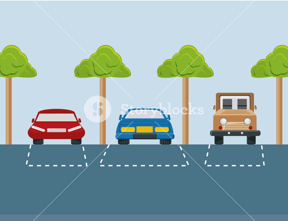 1000x770 Parking Lot With Parked Cars Colorful Design Vector Illustration