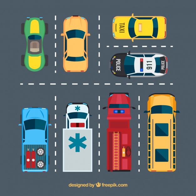 626x626 Flat Car Collection On Parking Lot Vector Free Download