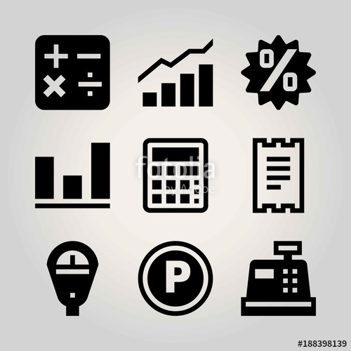 500x500 Technology Vector Icon Set Cash Mashine, Analytics, Analutics