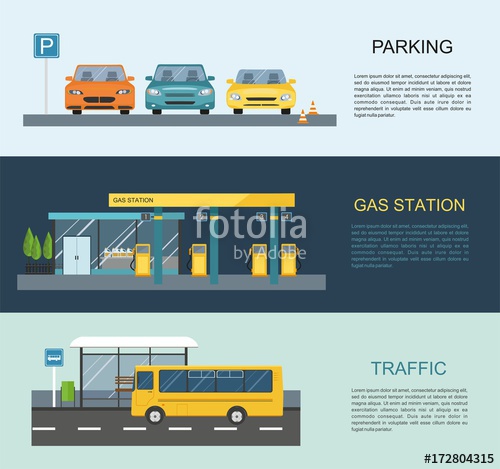 500x469 Transportation Infographics Gas Station, Bus, Parking Vector