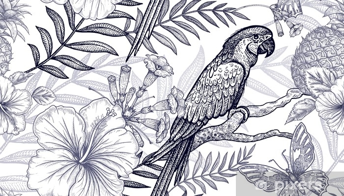 700x400 Flowers And Birds Seamless Pattern Hand Drawing Black And White