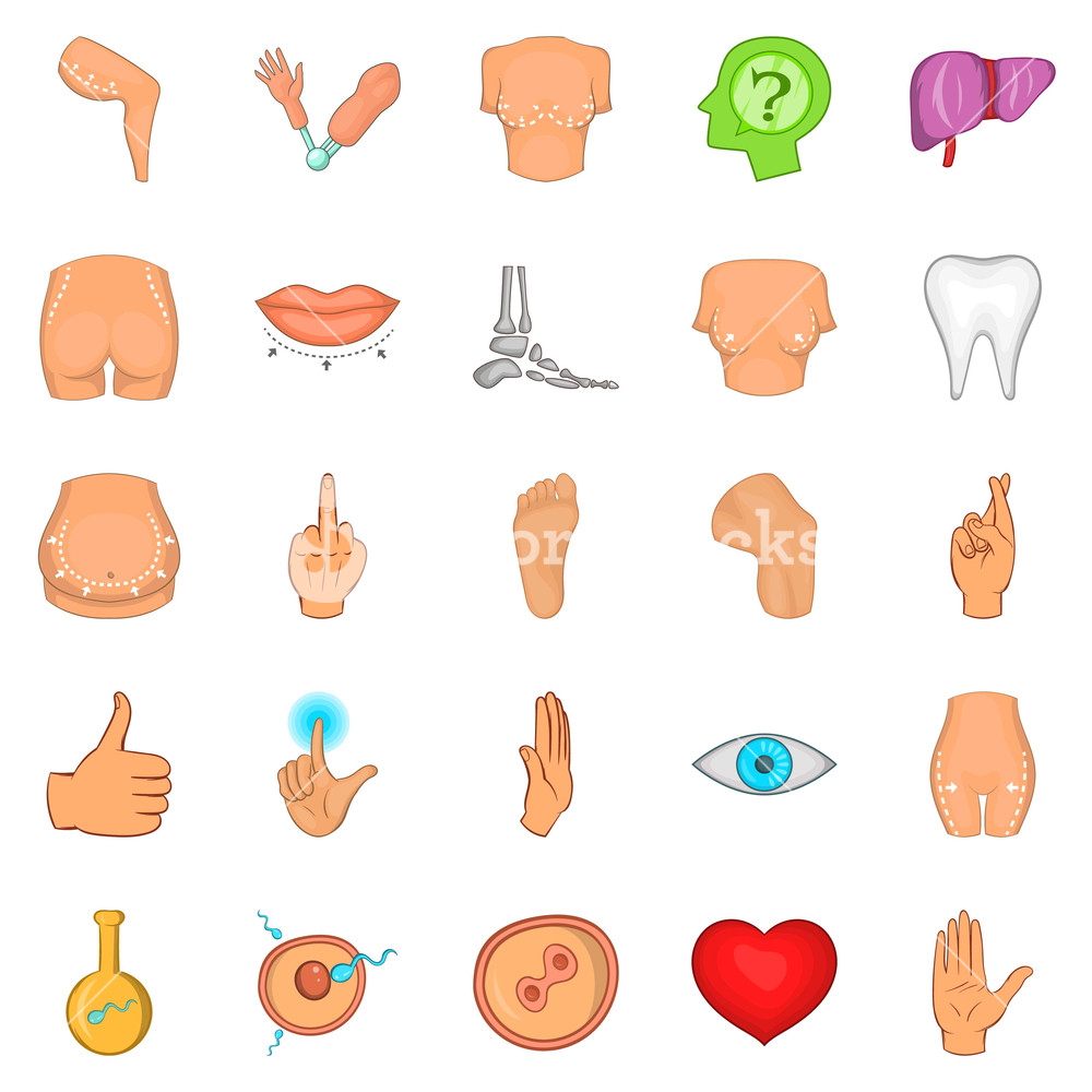 1000x1000 Body Parts Icons Set Cartoon Set Of Body Parts Vector Icons