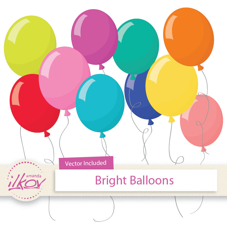 864x864 Premium Bright Party Balloons Clipart For Digital Scraps Etsy