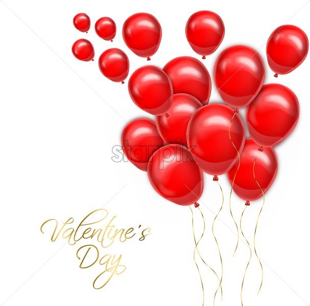 608x600 Valentine Day Golden Text With Red Balloons Vector Realistic