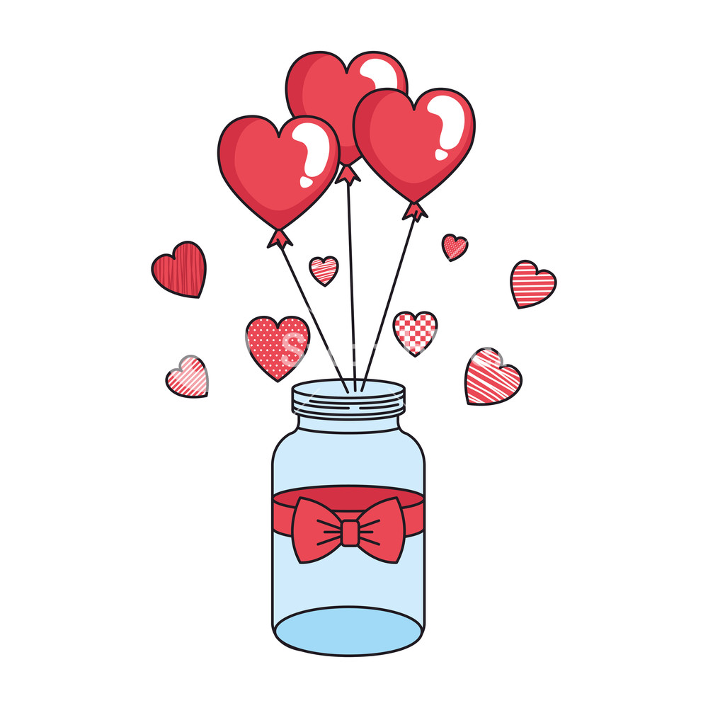 1000x1000 Mason Jar With Heart Shaped Party Balloons Vector Illustration