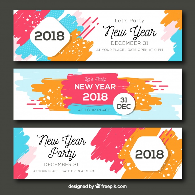 626x626 Set Of Three Abstract Colourful New Year Party Banners Free Vector