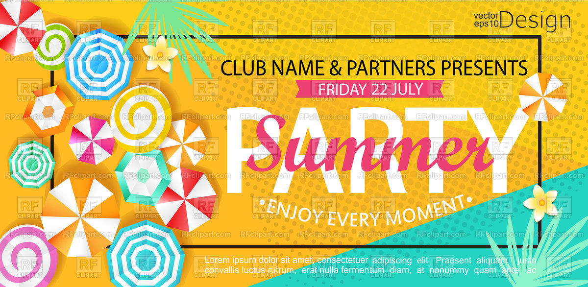 1200x586 Summer Party Banner With Sun Umbrellas On Background Vector