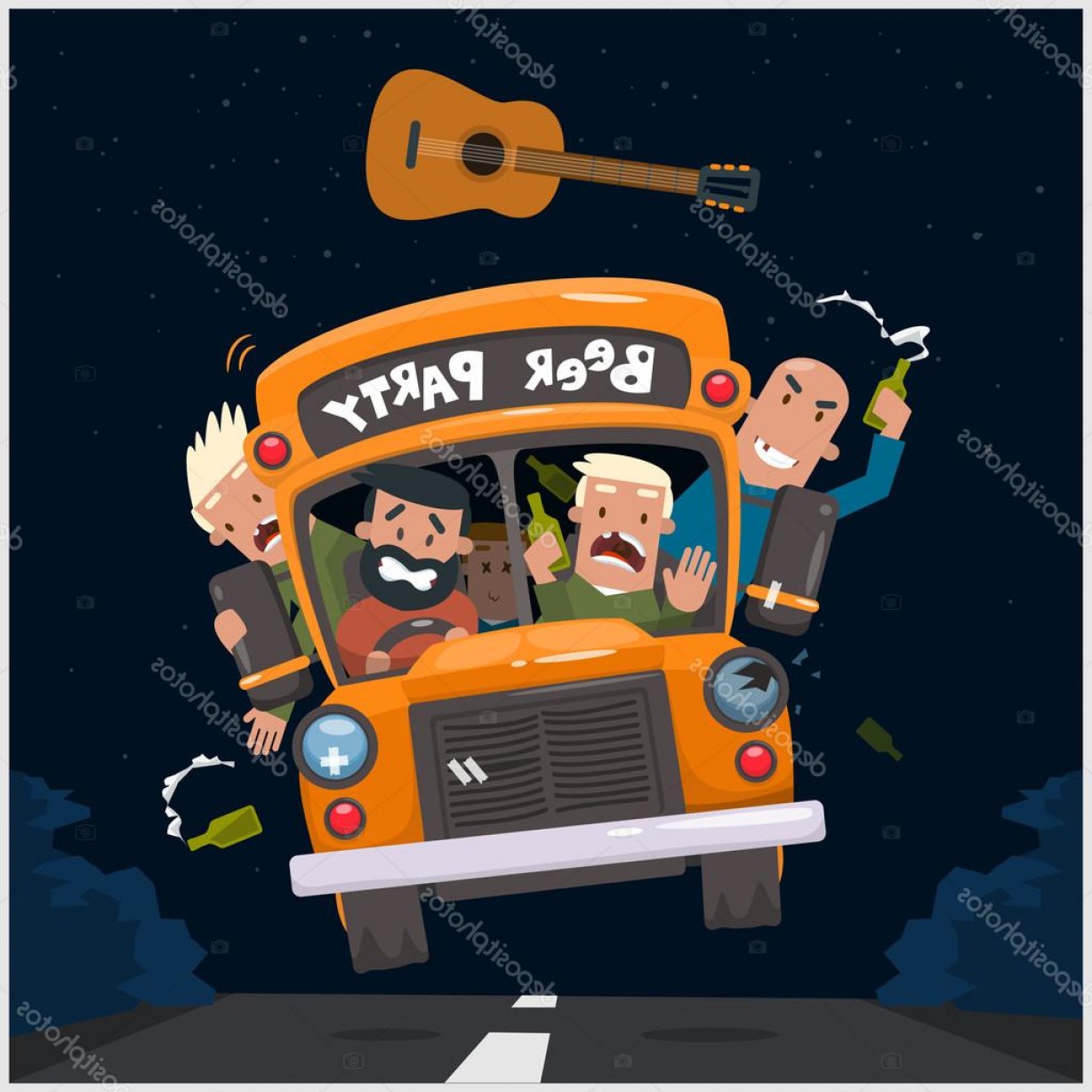 1228x1228 Stock Illustration Beer Party Bus Poster Soidergi