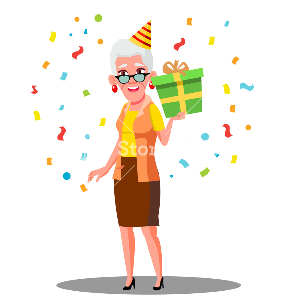 1000x1000 Funny Old Woman Celebrate Birthday In Party Caps And Confetti