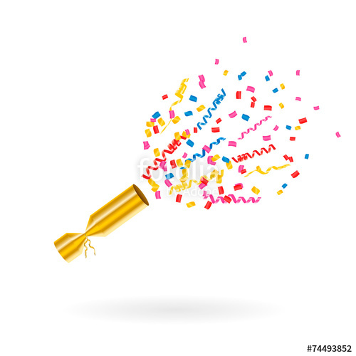 500x500 Party Popper With Confetti And Streamers, Vector Illustration