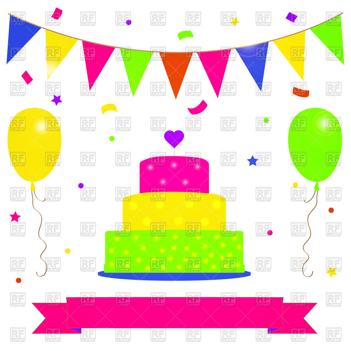 Birthday Postcard With Colorful Cake, Balloons And Party Flags 1200x1200 Birthday Postcard With Colorful Cake, Balloons And Party Flags