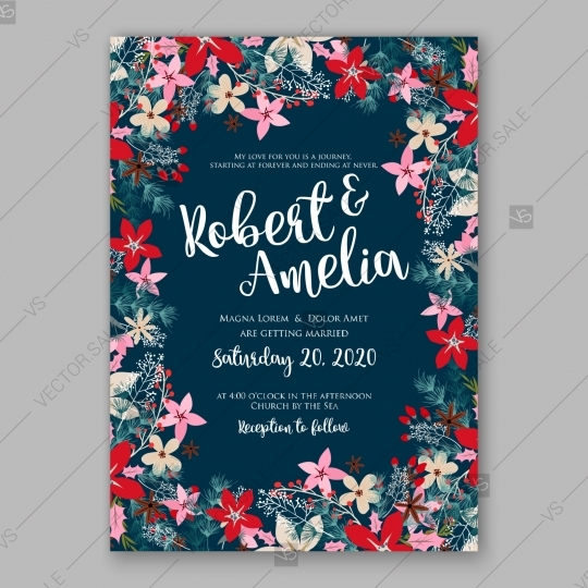 540x540 Red Poinsettia Wedding Invitation Card Template Floral Christmas