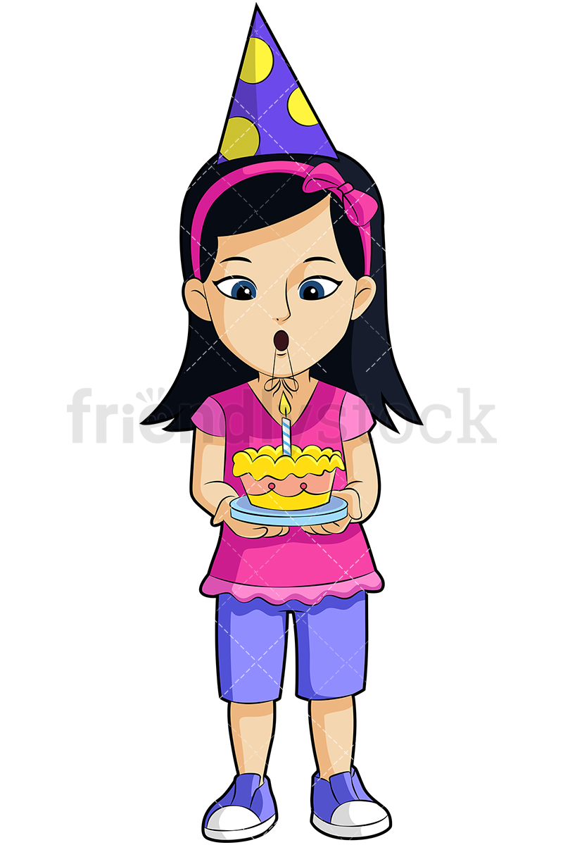 800x1200 Little Girl Holding Birthday Cake Cartoon Vector Clipart