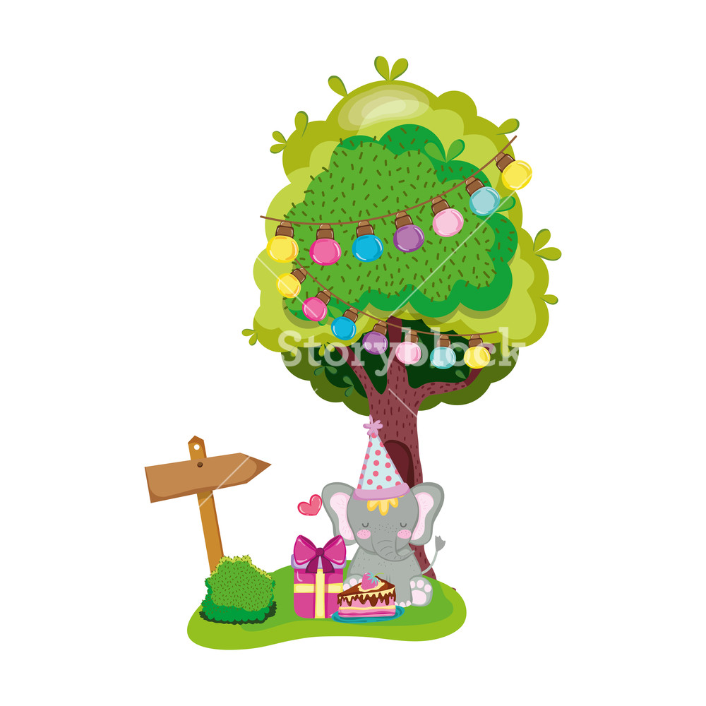 1000x1000 Cute And Little Elephant With Party Hat Vector Illustration Design