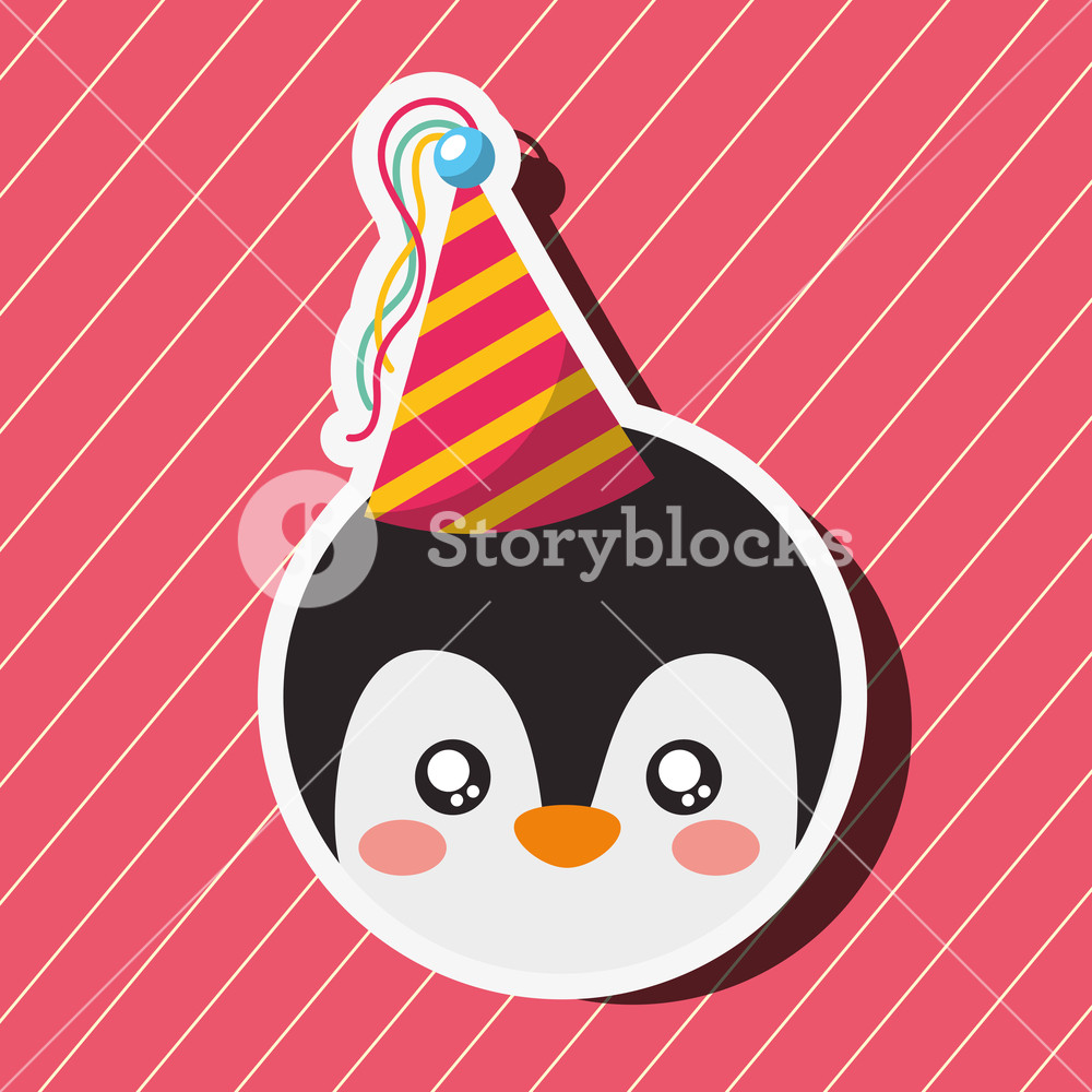 1000x1000 Cute Penguin Face Cartoon Party Hat Vector Illustration Royalty
