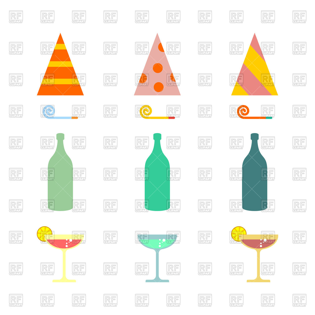 1200x1200 Party Set Celebratory Cap And Party Horn, Alcohol Cocktail Vector