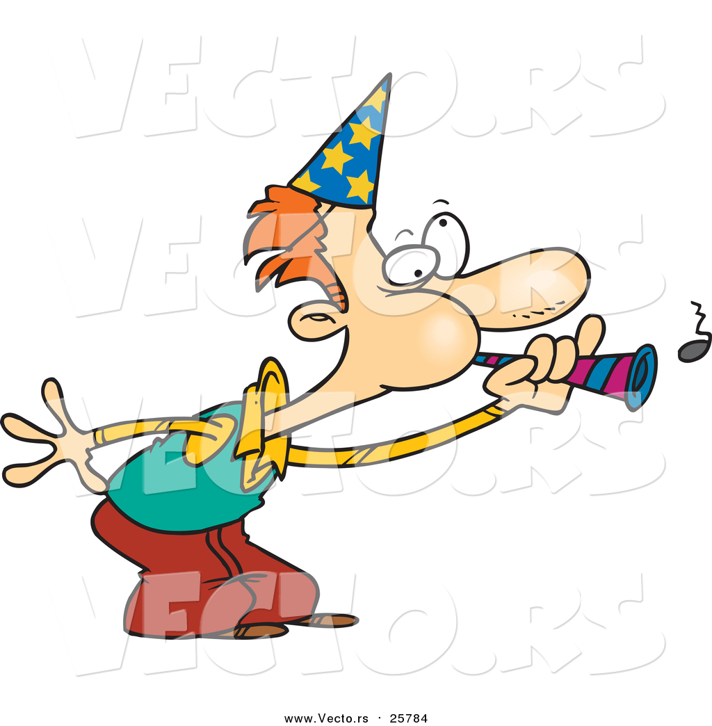 1024x1044 Cartoon Vector Of A Man Blowing A Party Horn