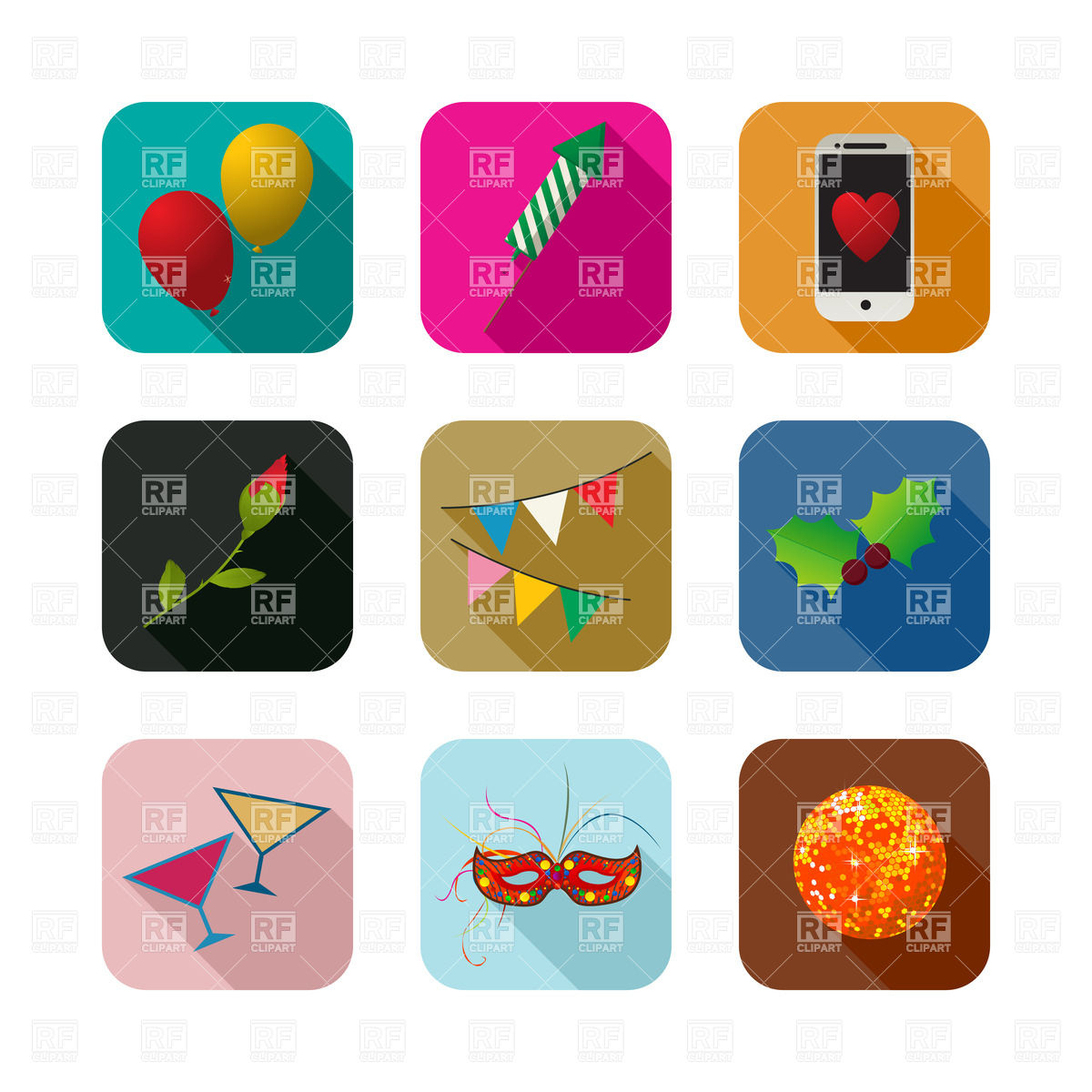 Party Icons Set For The Apps Vector Image Of Icons And Emblems 1200x1200 Party Icons Set For The Apps Vector Image Of Icons And Emblems