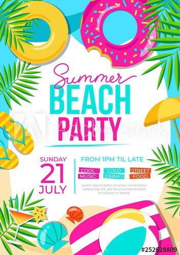 Summer Beach Party Poster Summer Party Colorful Invitation 353x500 Summer Beach Party Poster Summer Party Colorful Invitation