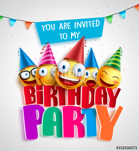 Birthday Party Invitation Vector Design With Happy Smileys Wearing 462x500 Birthday Party Invitation Vector Design With Happy Smileys Wearing