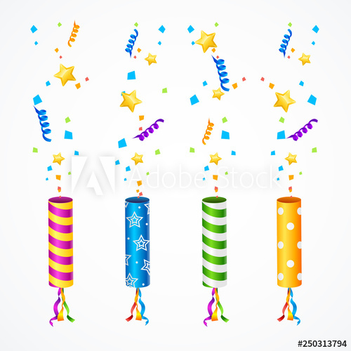 500x500 Realistic Detailed Party Popper Set Isolated On A White