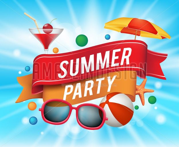 Summer Party Poster Vector With Colorful Elements 623x512 Summer Party Poster Vector With Colorful Elements