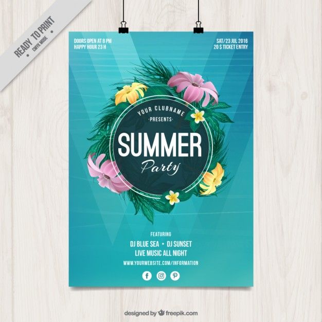Summer Party Poster With Flowers Free Vector Design Party 626x626 Summer Party Poster With Flowers Free Vector Design Party