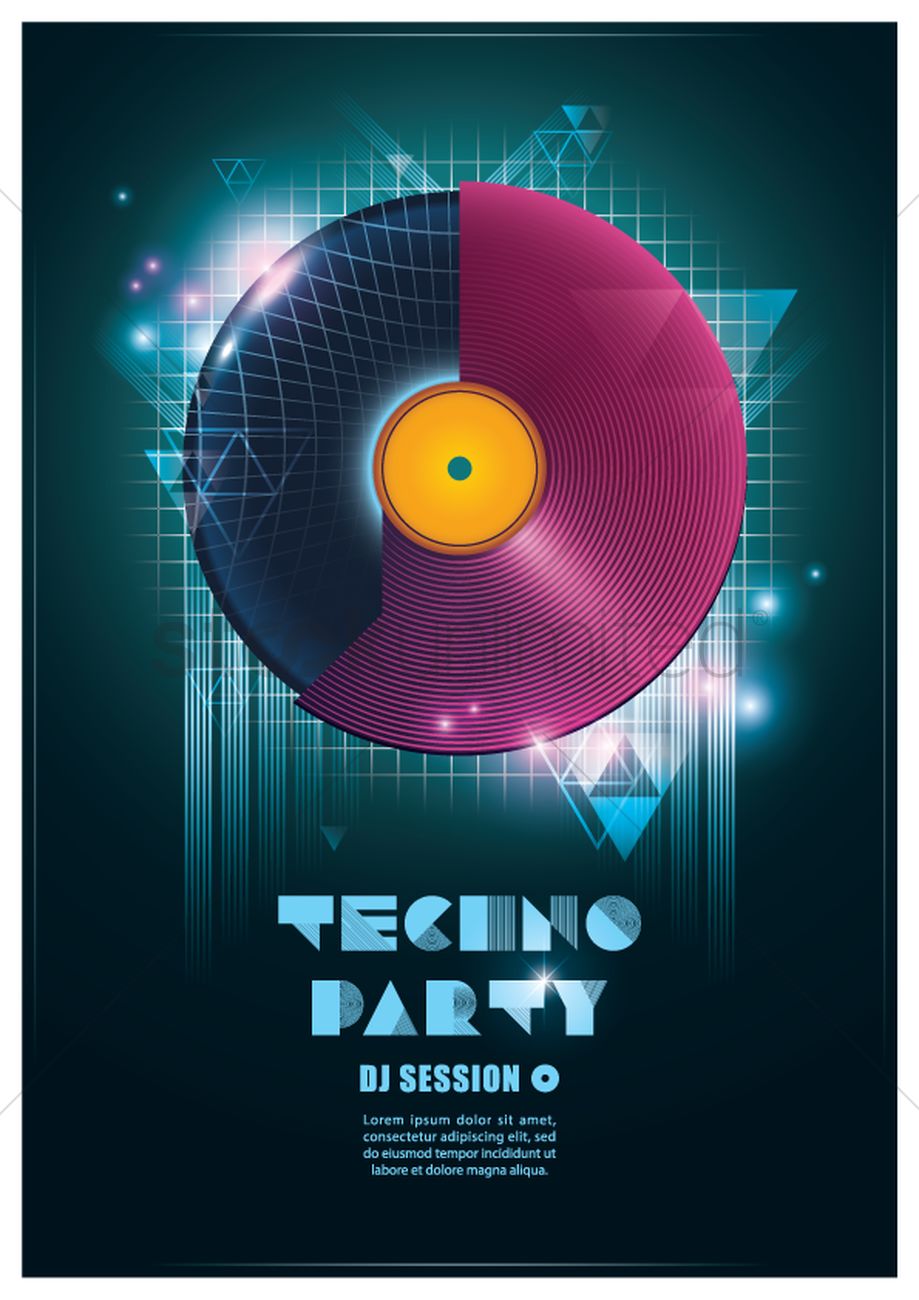 Techno Party Poster Vector Image 919x1300 Techno Party Poster Vector Image