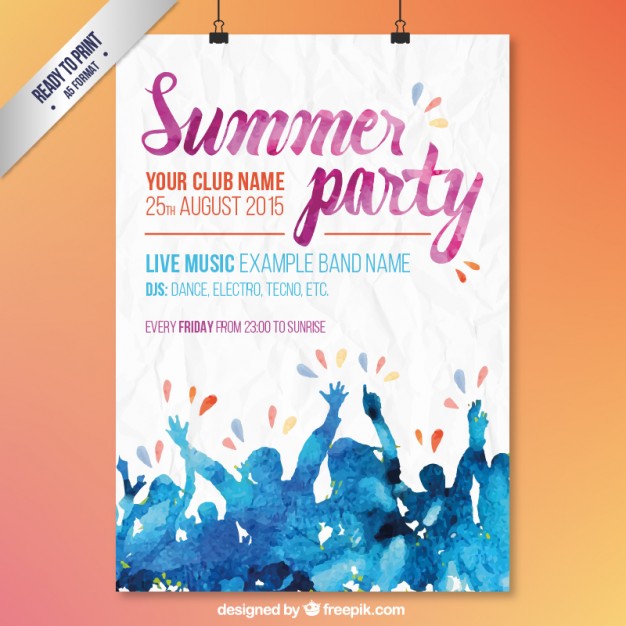 Watercolor Summer Party Poster Vector Free Download 626x626 Watercolor Summer Party Poster Vector Free Download