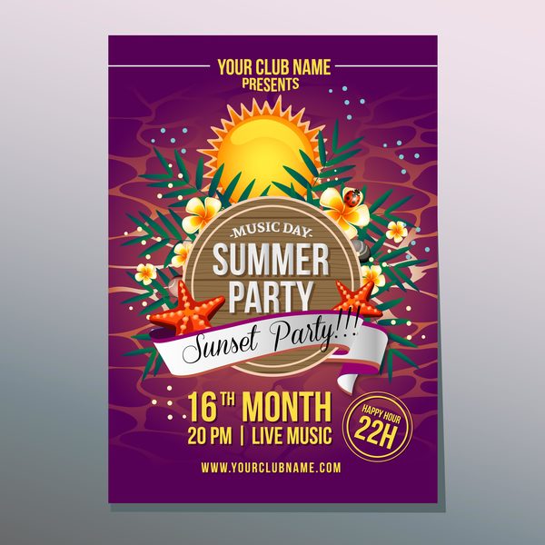 Summer Sunset Party Poster Vector Free Download 600x600 Summer Sunset Party Poster Vector Free Download