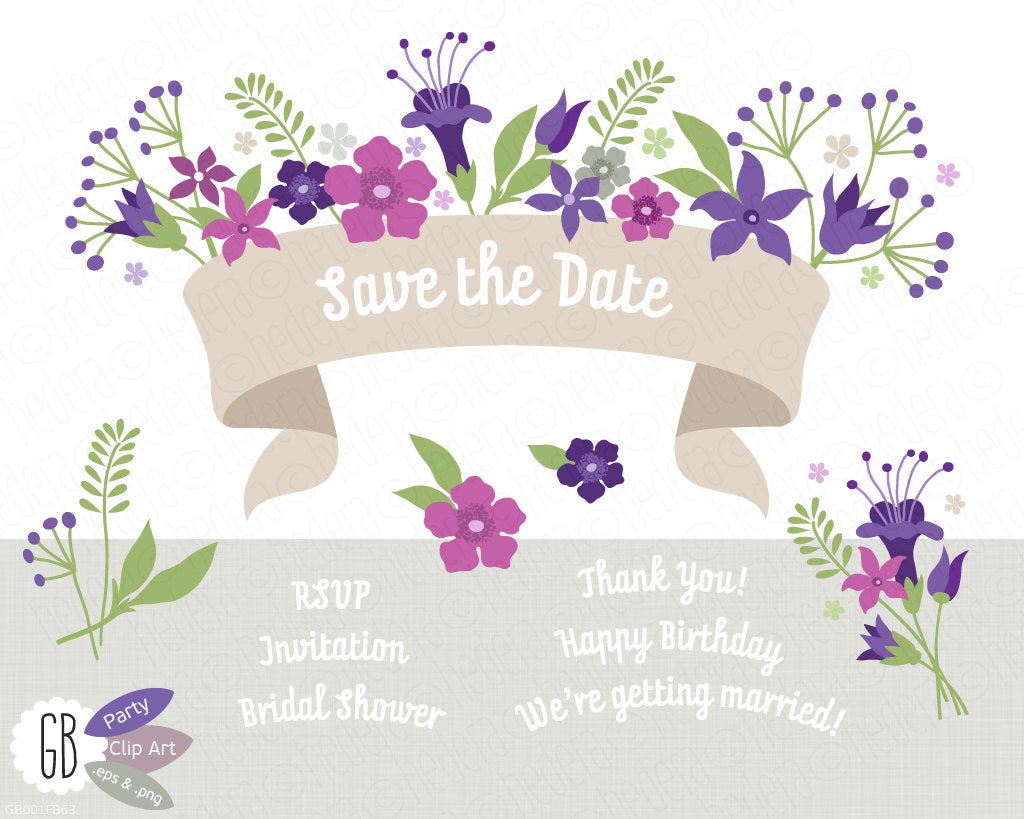 1024x819 Folk Flowers Invitation Ribbon Vector Clip Art Card Label Etsy