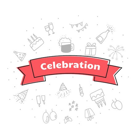 450x450 Holiday Celebration Emblem With Party And Ribbon Vector