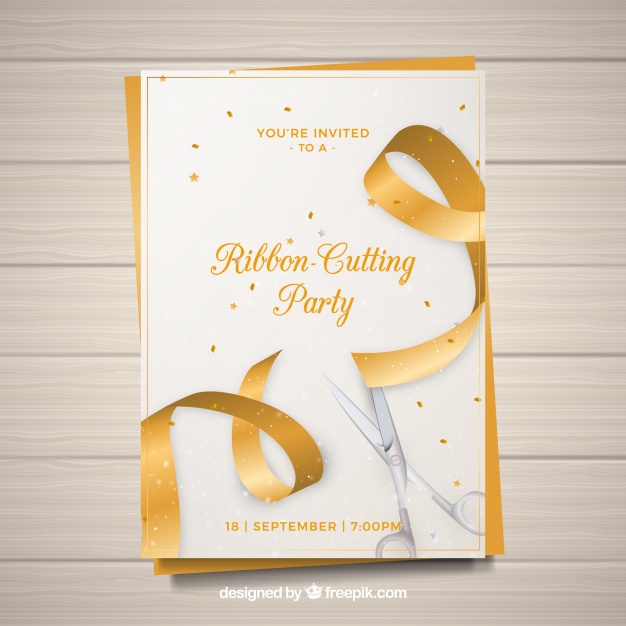626x626 Opening Party Card With Gold Ribbon Vector Free Download