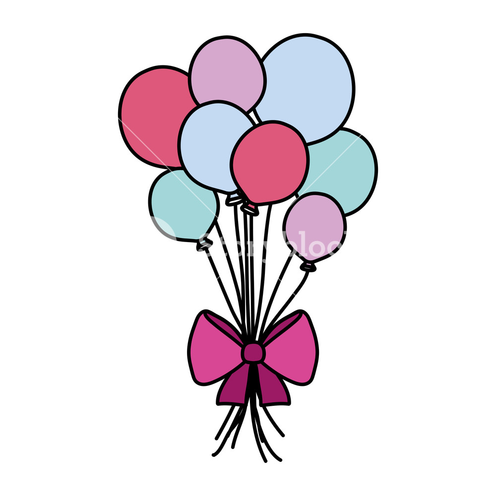 1000x1000 Color Party Balloons Design With Ribbon Bow Vector Illustration
