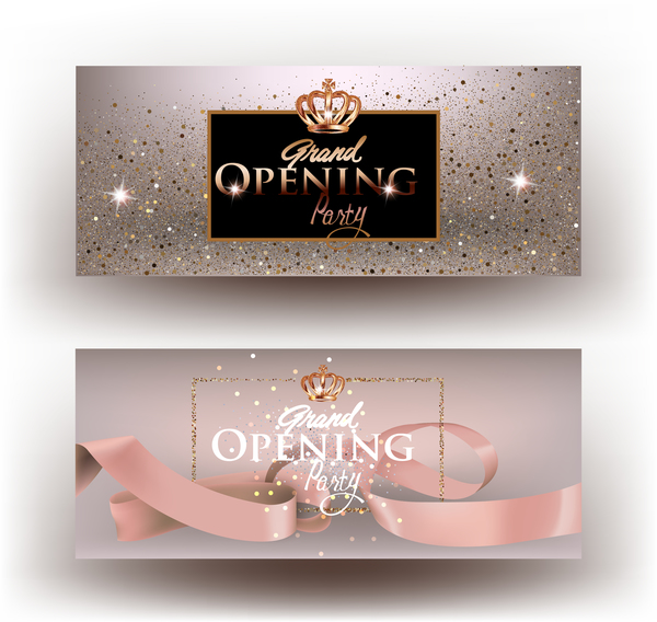 600x568 Beige Grand Opening Party Invitation Cards With Sparkling Dust
