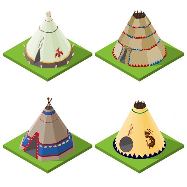 626x626 Four Cone Shaped Tent, Isometric View Vector Free Download