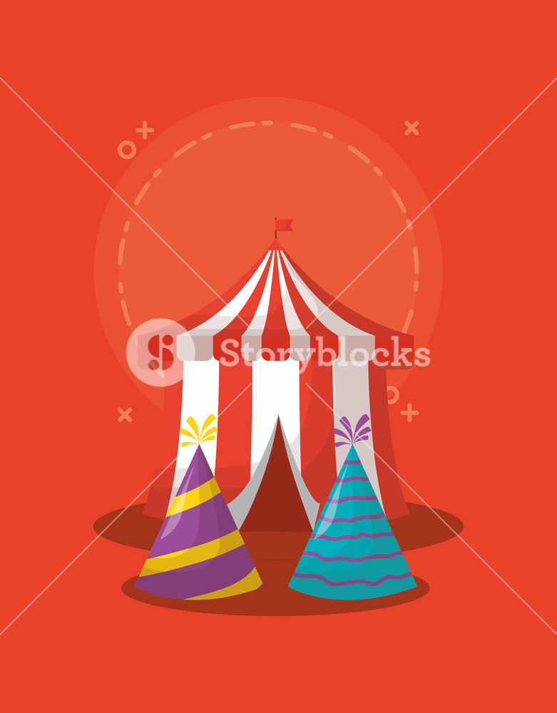 781x1000 Circus Tent And Party Hat Over Red Background, Colorful Design