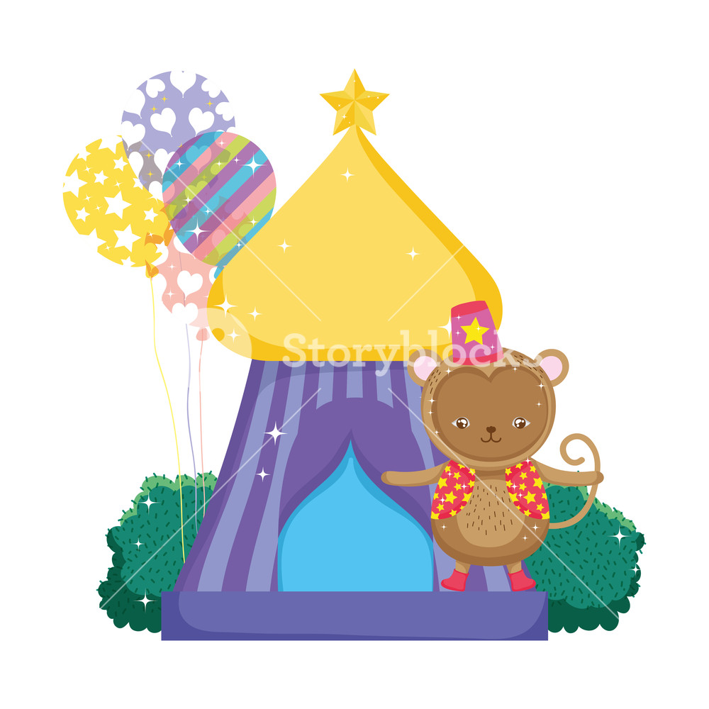 1000x1000 Funny Circus Monkey With Hat In Tent Vector Illustration Design