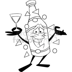 300x300 Black And White Cartoon Champagne Bottle New Years Party Vector