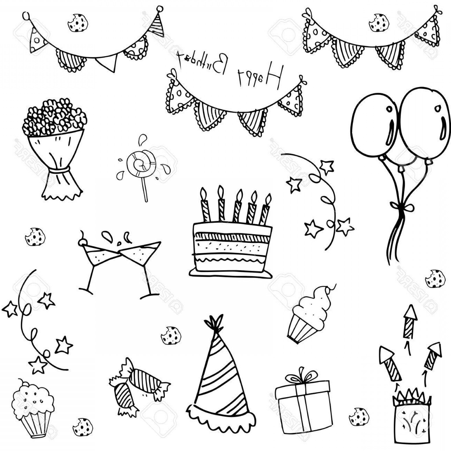 Photostock Vector Doodle Of Birthday Party Hand Draw Vector Art 1560x1560 Photostock Vector Doodle Of Birthday Party Hand Draw Vector Art