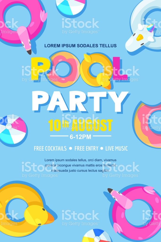 682x1024 Summer Pool Party, Vector Poster, Banner Layout Unicorn, Flamingo