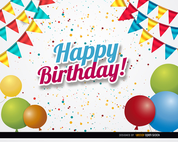 600x480 Birthday Party Confetti Balloons Background Free Vector