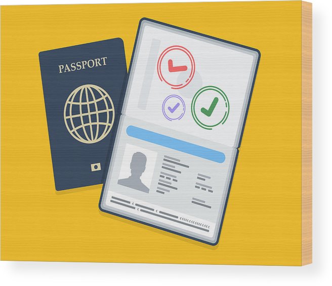 Open Passport Icon Vector Wood Print 656x565 Open Passport Icon Vector Wood Print